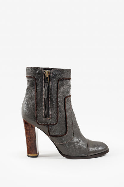 Stella McCartney Grey Patent Leather Ankle Boots