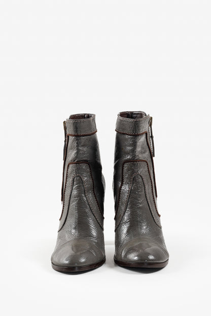 Stella McCartney Grey Patent Leather Ankle Boots