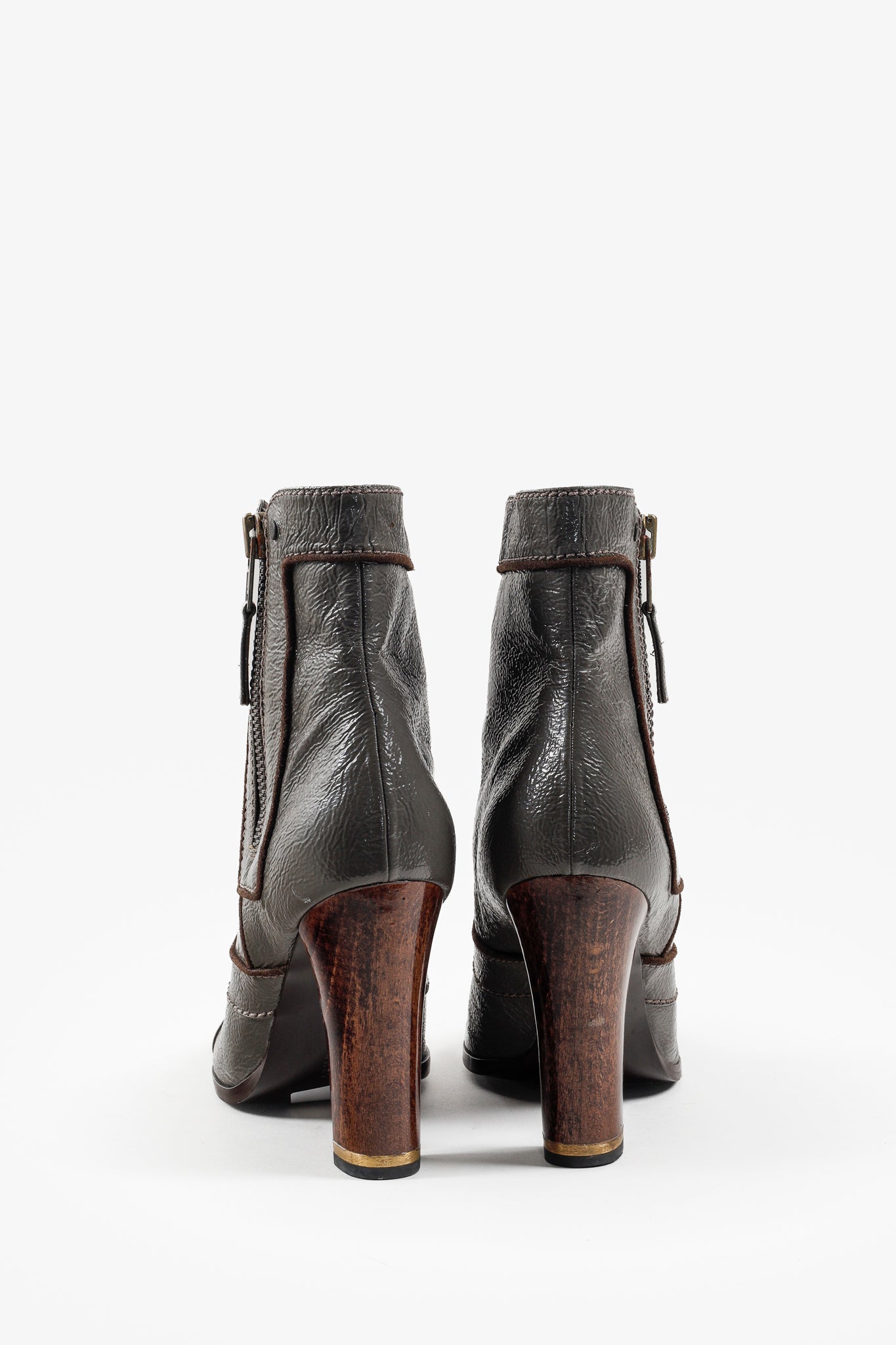 Stella McCartney Grey Patent Leather Ankle Boots
