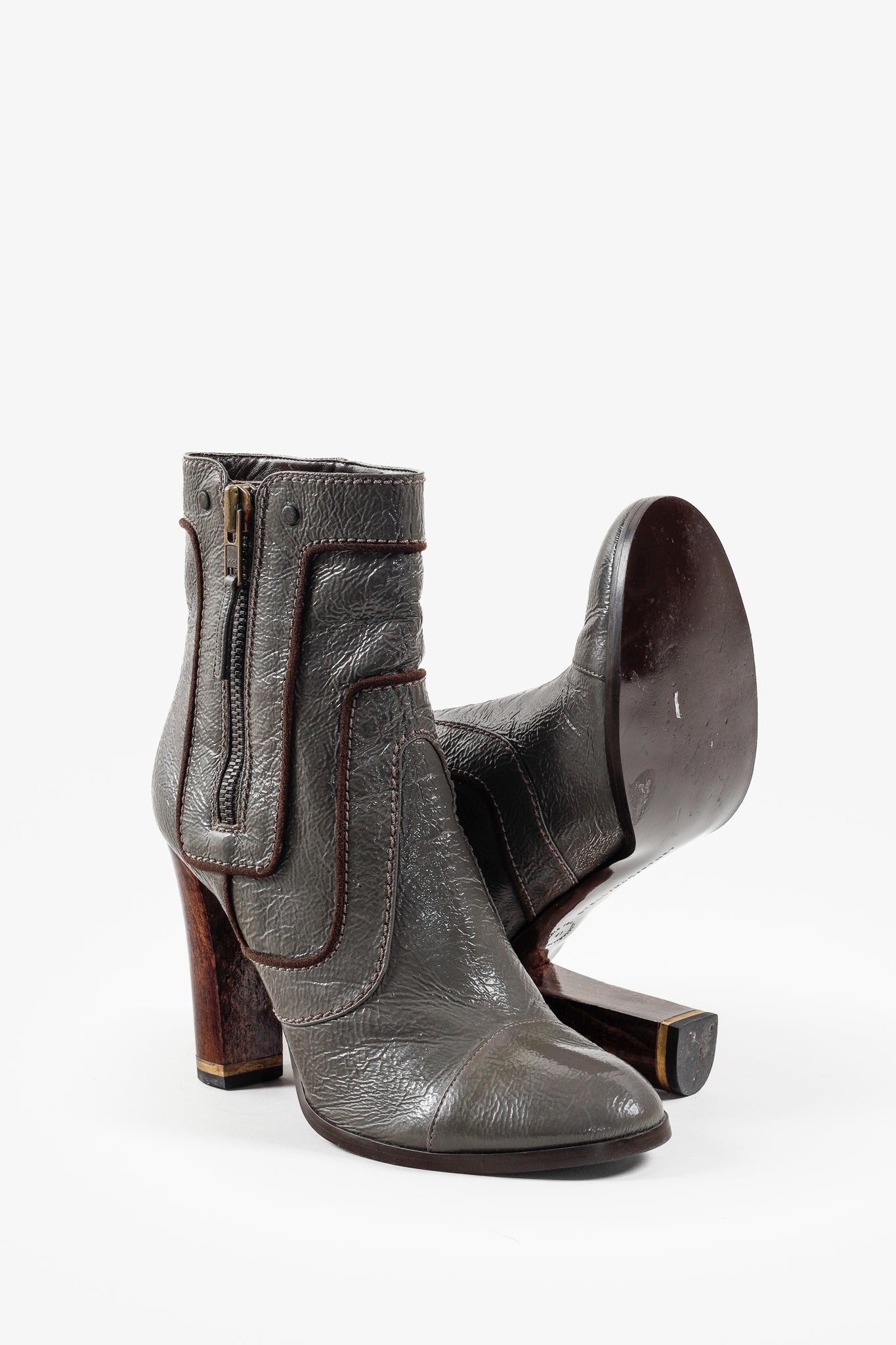 Stella McCartney Grey Patent Leather Ankle Boots