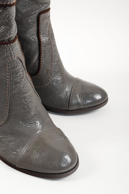 Stella McCartney Grey Patent Leather Ankle Boots