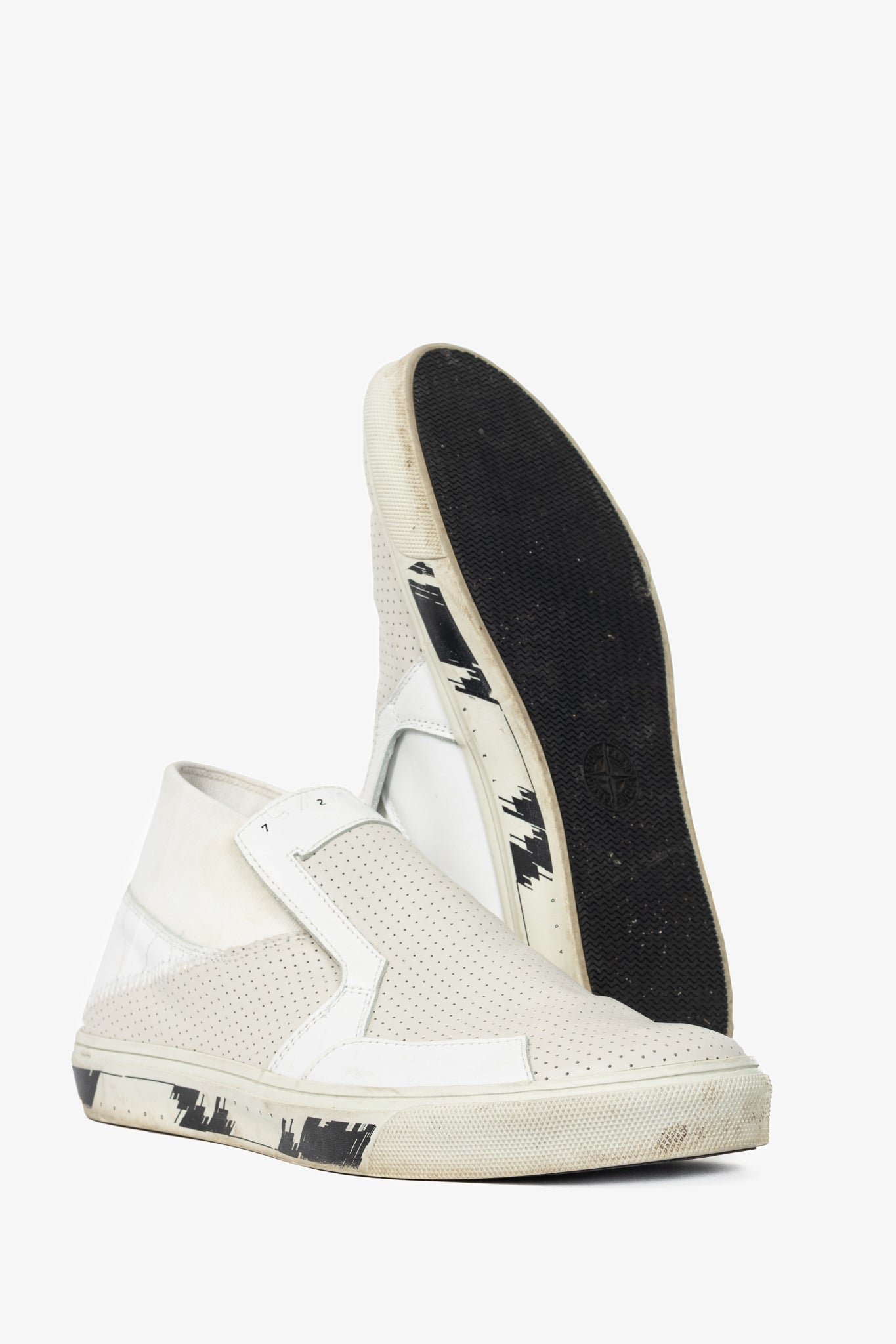 Stone Island Shadow Project White Perforated Slip-On Sneakers