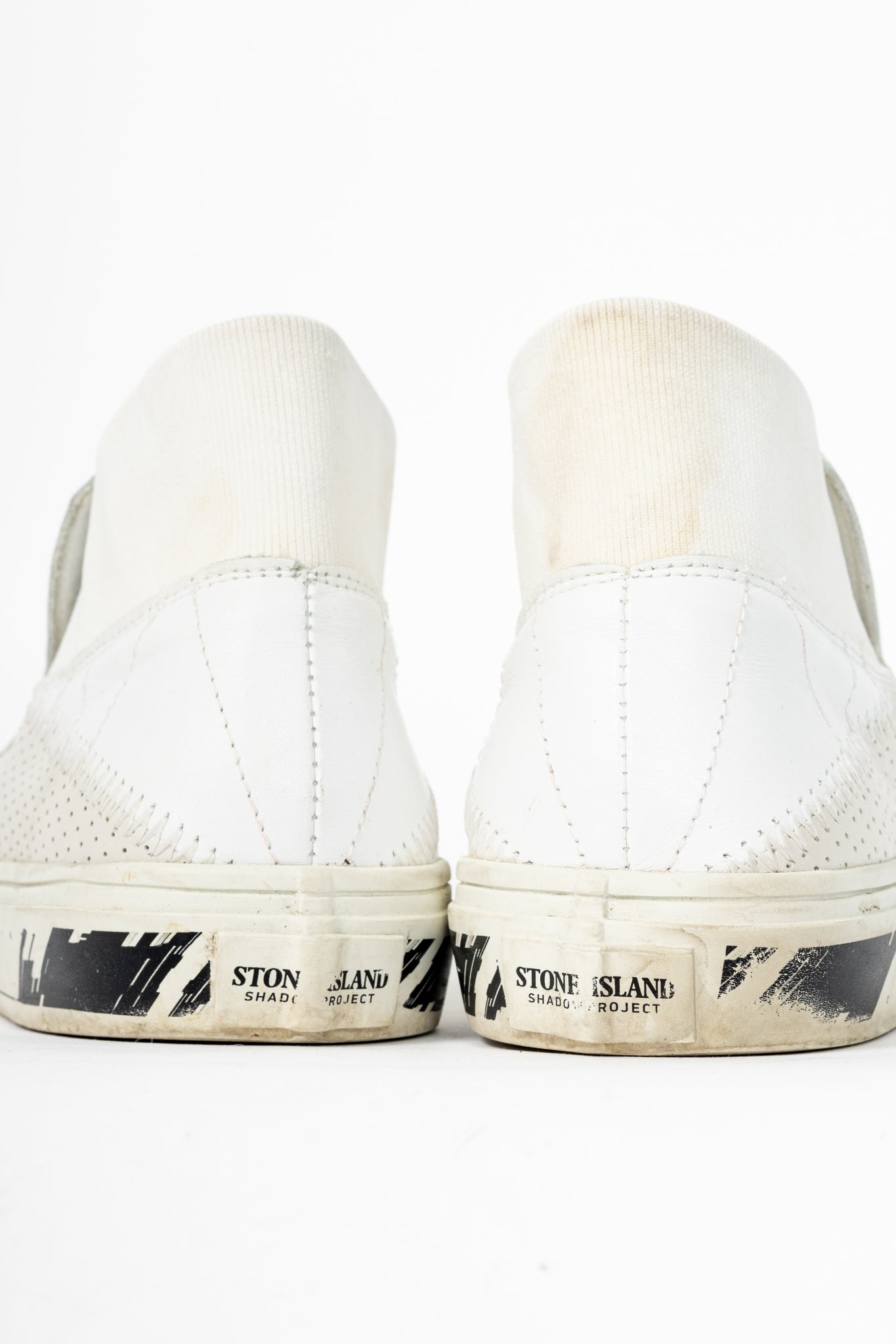 Stone Island Shadow Project White Perforated Slip-On Sneakers