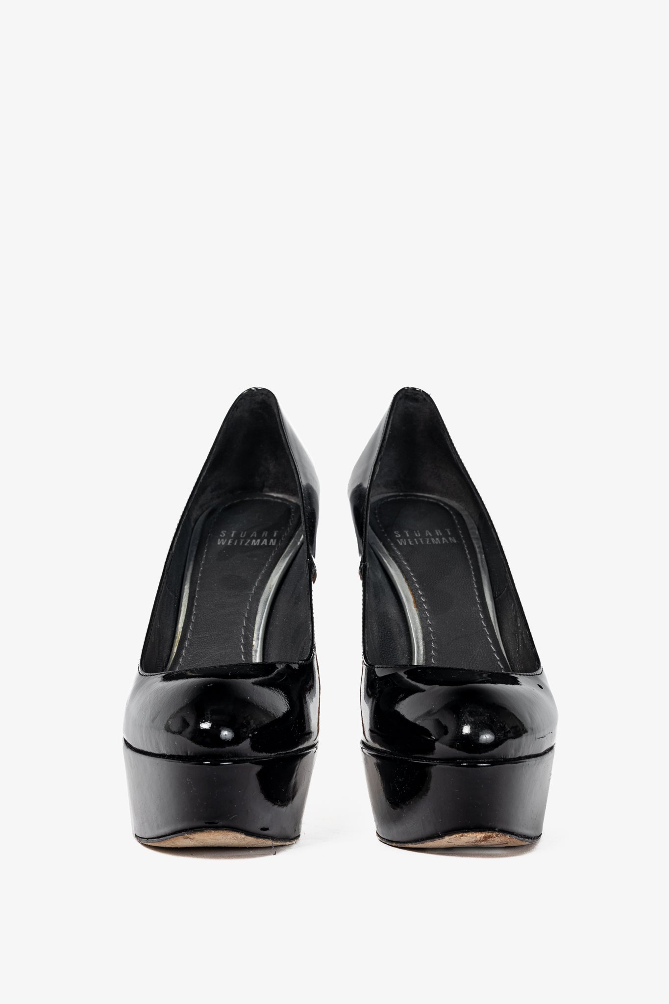 Stuart Weitzman Mae Black Patent Pointed-Toe Platform Pumps