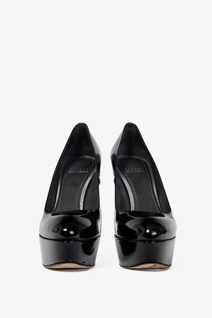 Stuart Weitzman Mae Black Patent Pointed-Toe Platform Pumps