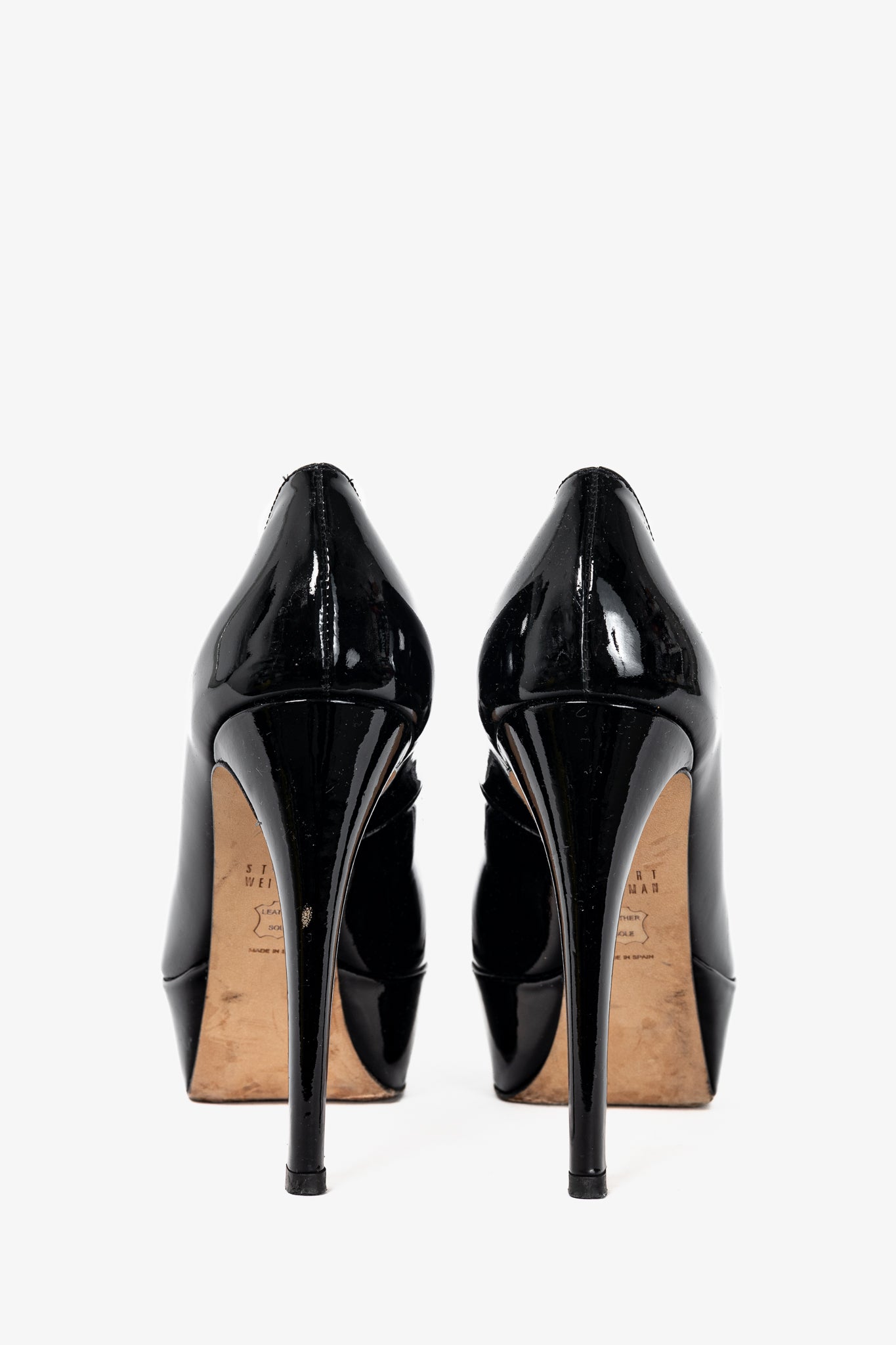 Stuart Weitzman Mae Black Patent Pointed-Toe Platform Pumps