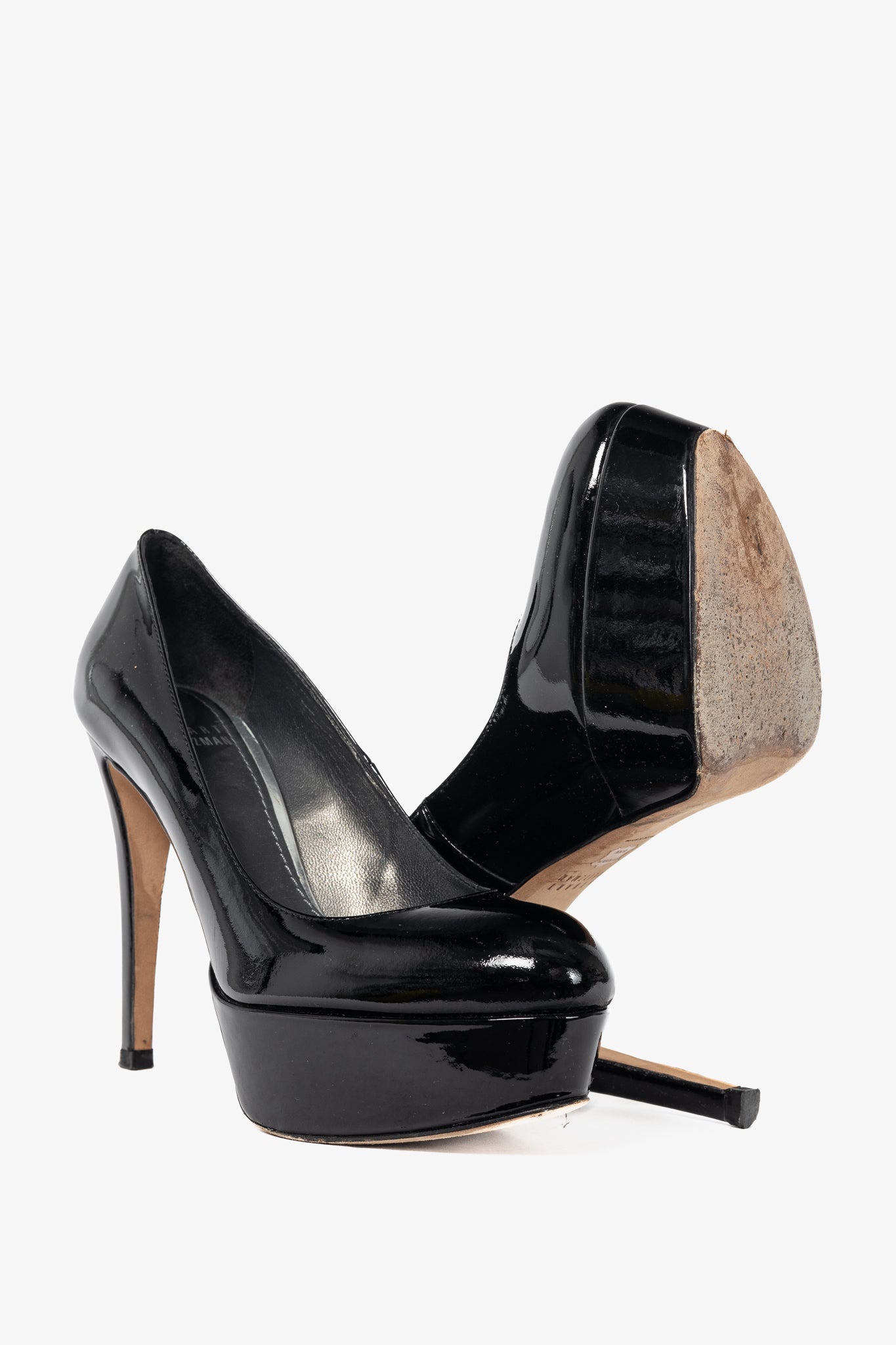 Stuart Weitzman Mae Black Patent Pointed-Toe Platform Pumps
