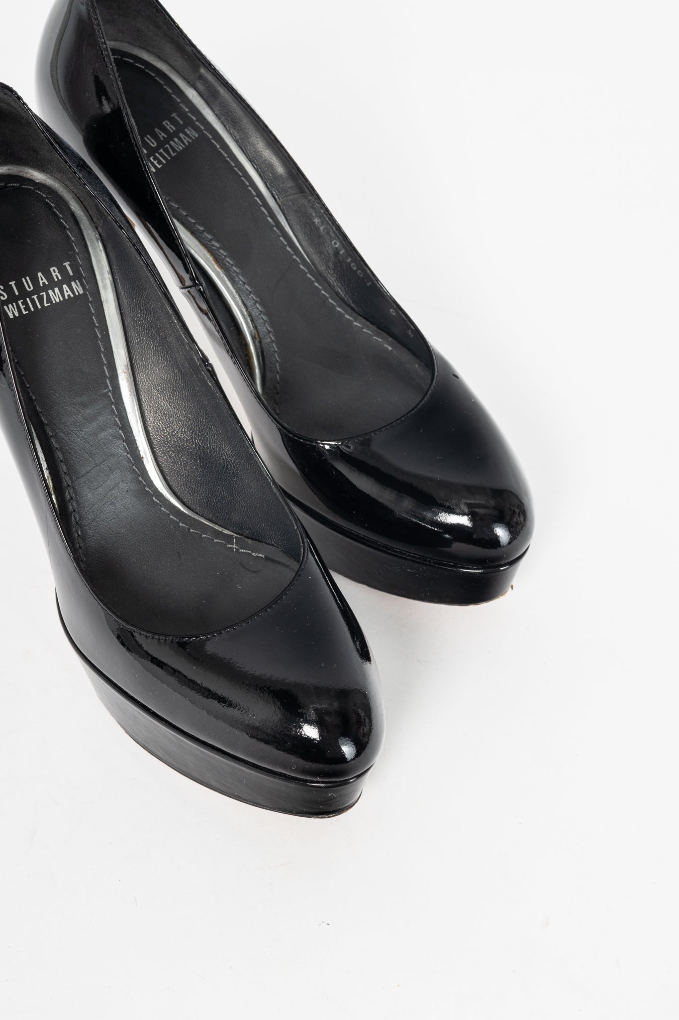 Stuart Weitzman Mae Black Patent Pointed-Toe Platform Pumps