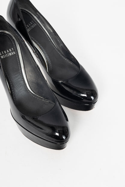 Stuart Weitzman Mae Black Patent Pointed-Toe Platform Pumps