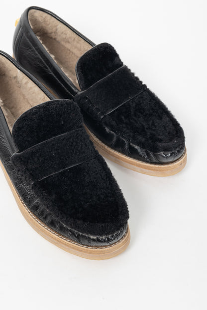 Stuart Weitzman Bromley Black Sheepskin Loafers