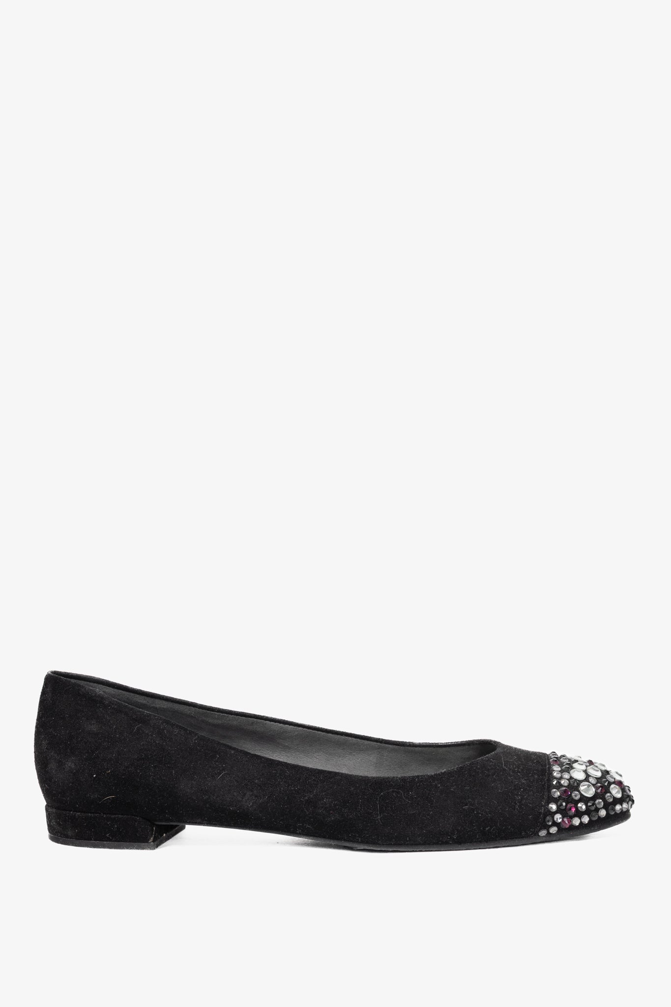 Stuart Weitzman Bubbly Black Suede Crystal-Cap-Toe Ballet Flats