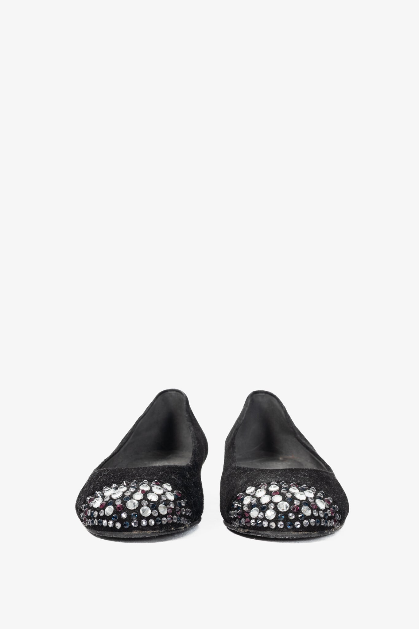 Stuart Weitzman Bubbly Black Suede Crystal-Cap-Toe Ballet Flats