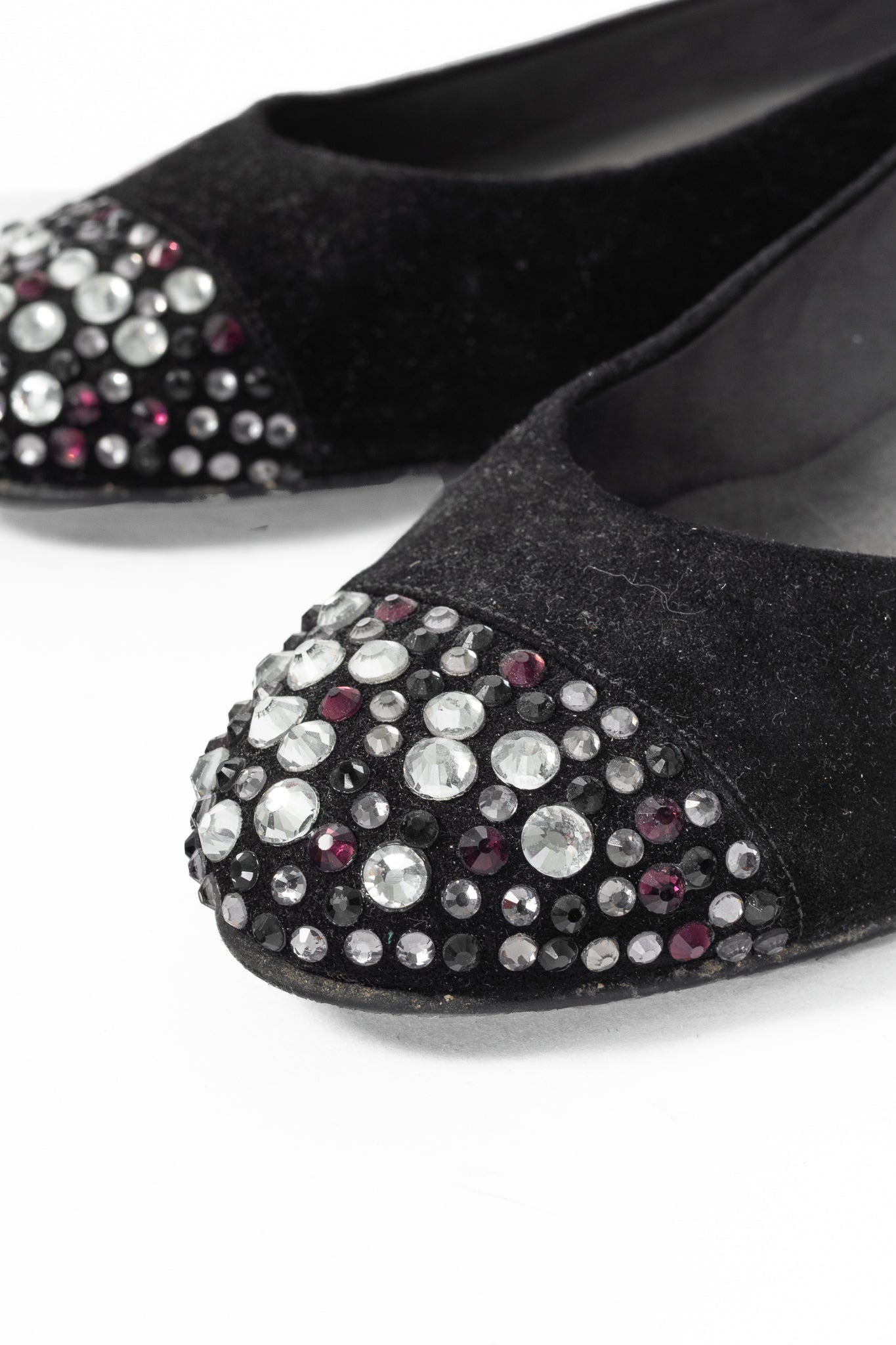 Stuart Weitzman Bubbly Black Suede Crystal-Cap-Toe Ballet Flats