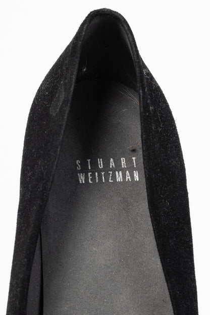 Stuart Weitzman Bubbly Black Suede Crystal-Cap-Toe Ballet Flats