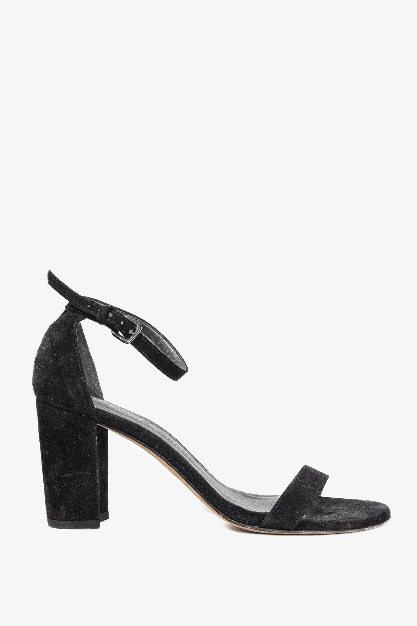 Stuart Weitzman NearlyNude Black Suede Ankle-Strap Sandals