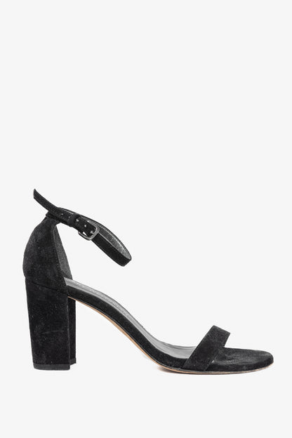 Stuart Weitzman NearlyNude Black Suede Ankle-Strap Sandals