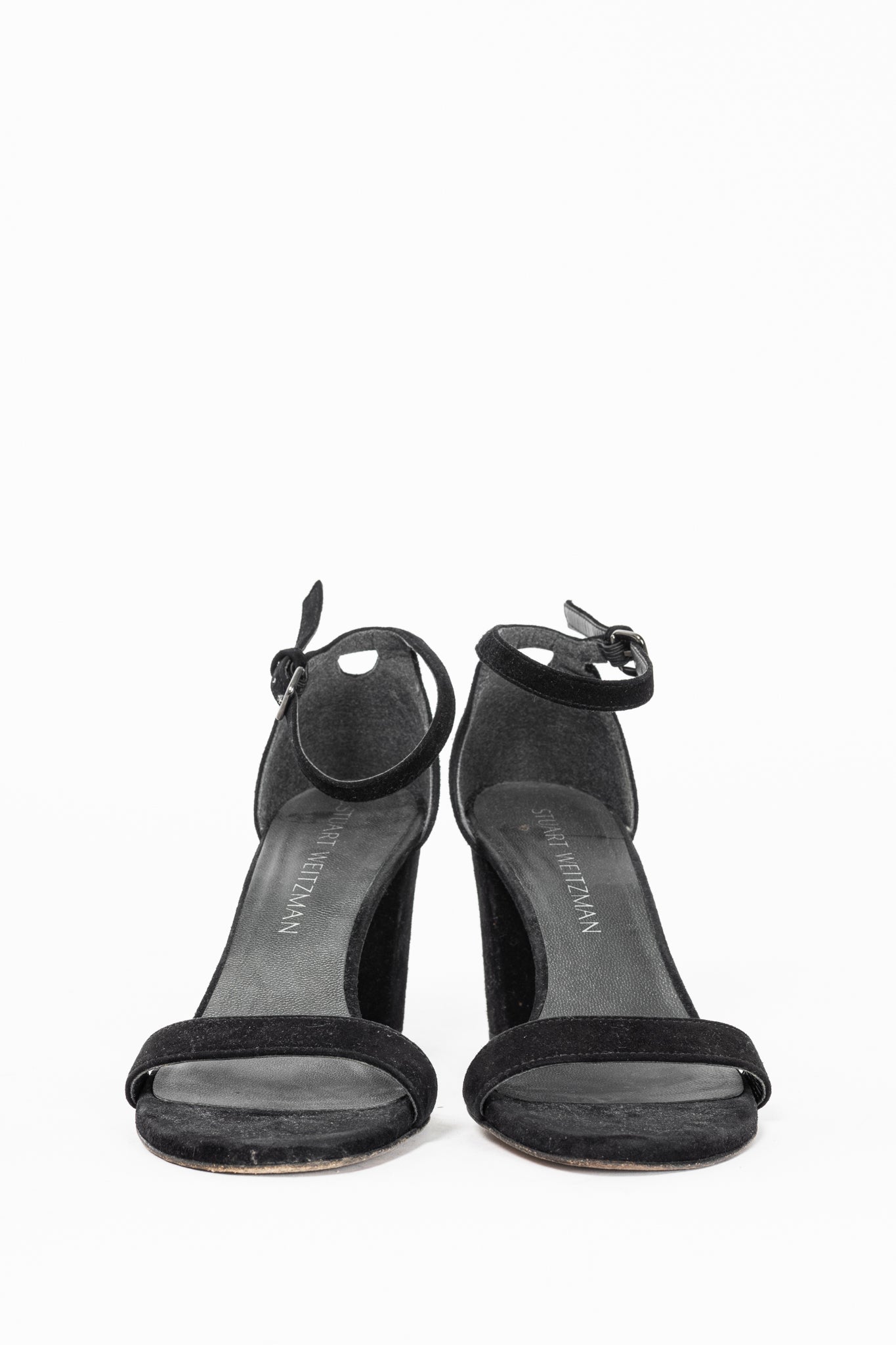 Stuart Weitzman NearlyNude Black Suede Ankle-Strap Sandals