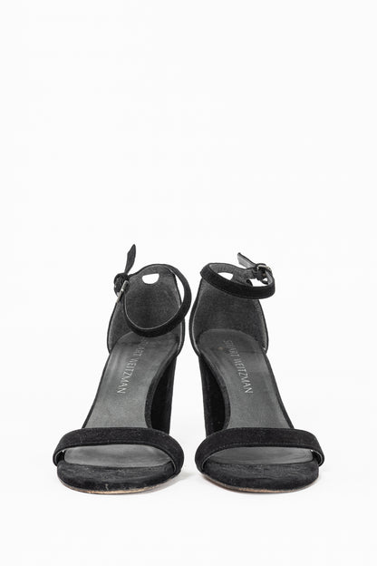 Stuart Weitzman NearlyNude Black Suede Ankle-Strap Sandals