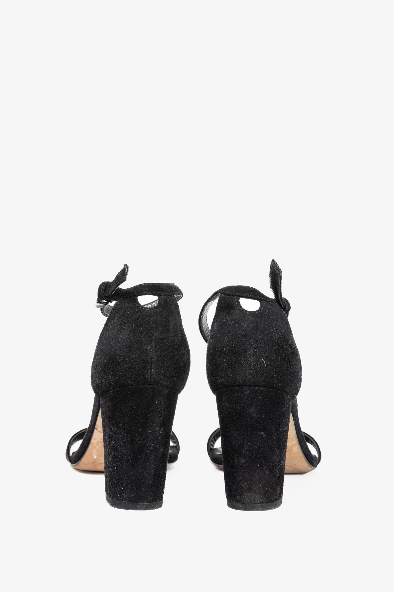 Stuart Weitzman NearlyNude Black Suede Ankle-Strap Sandals