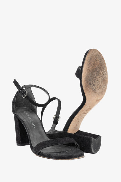 Stuart Weitzman NearlyNude Black Suede Ankle-Strap Sandals