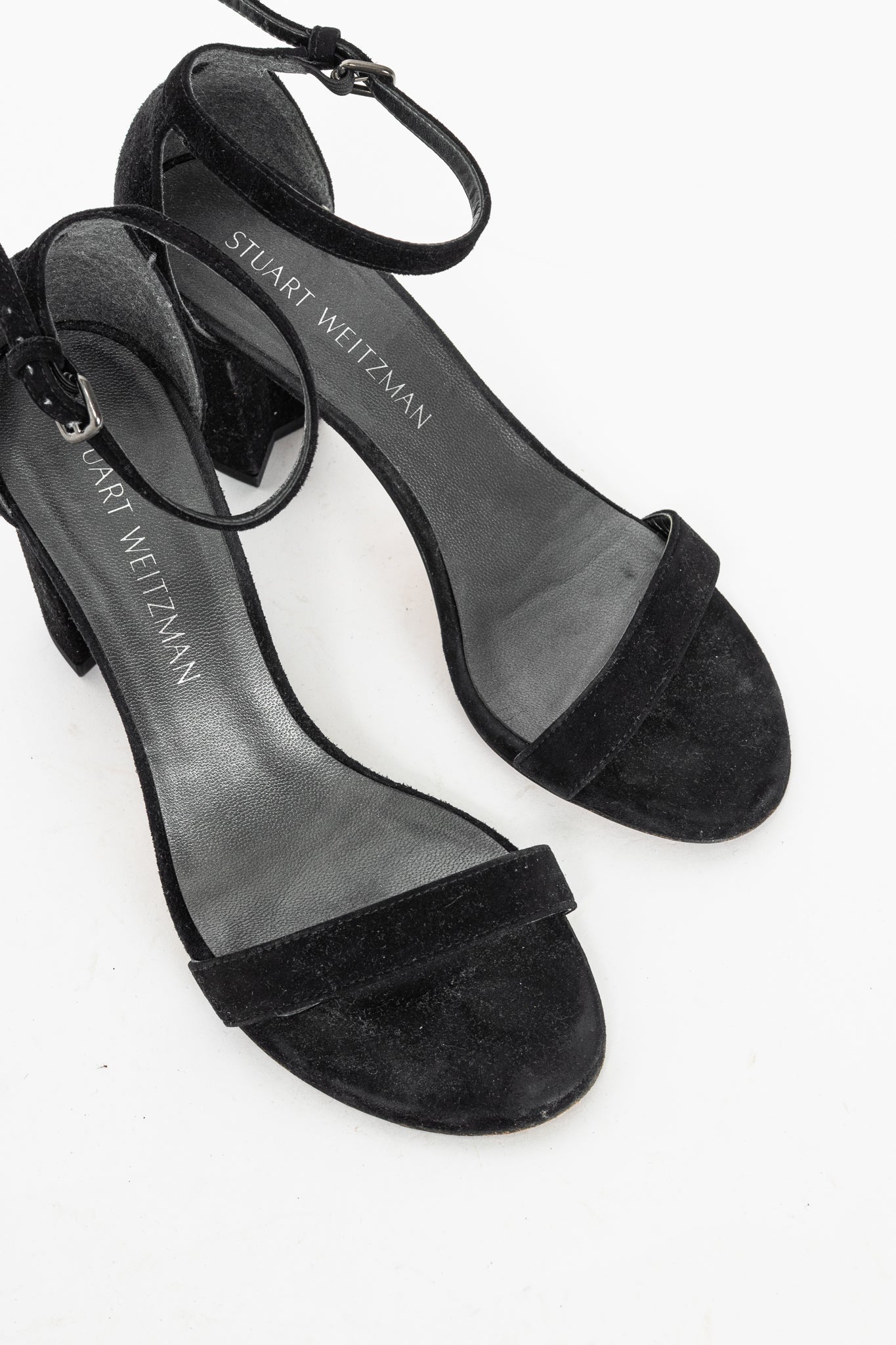 Stuart Weitzman NearlyNude Black Suede Ankle-Strap Sandals