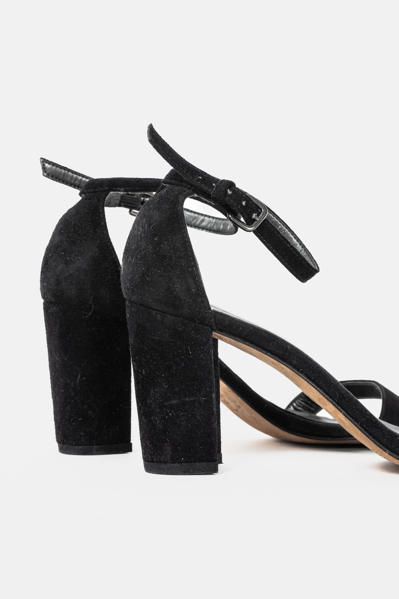 Stuart Weitzman NearlyNude Black Suede Ankle-Strap Sandals