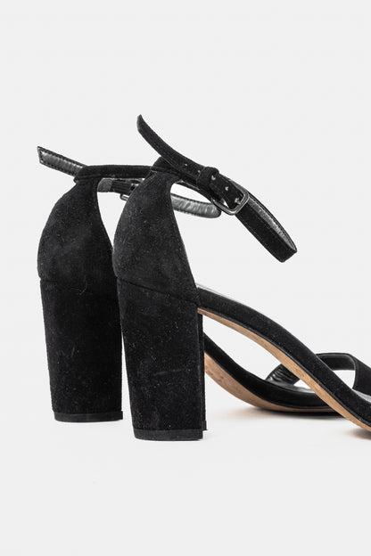 Stuart Weitzman NearlyNude Black Suede Ankle-Strap Sandals