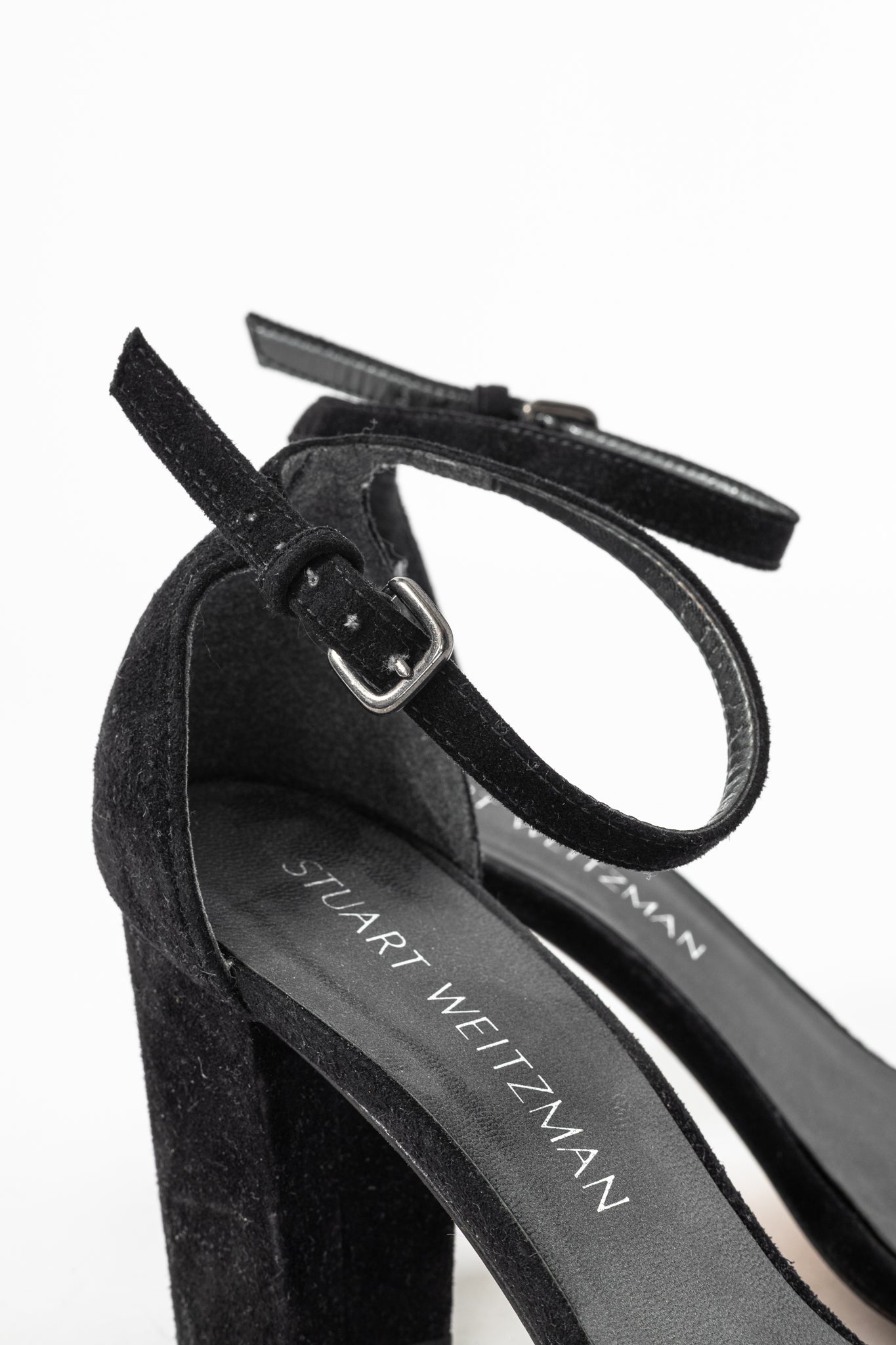 Stuart Weitzman NearlyNude Black Suede Ankle-Strap Sandals