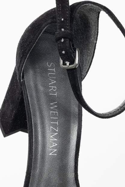 Stuart Weitzman NearlyNude Black Suede Ankle-Strap Sandals