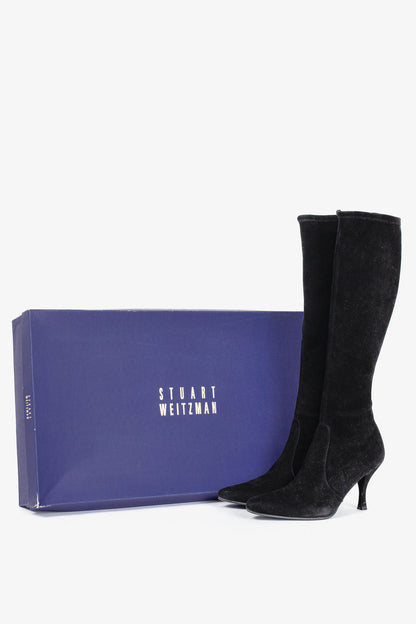 Stuart Weitzman Giving Black Suede Pointed-Toe Knee-High Boots