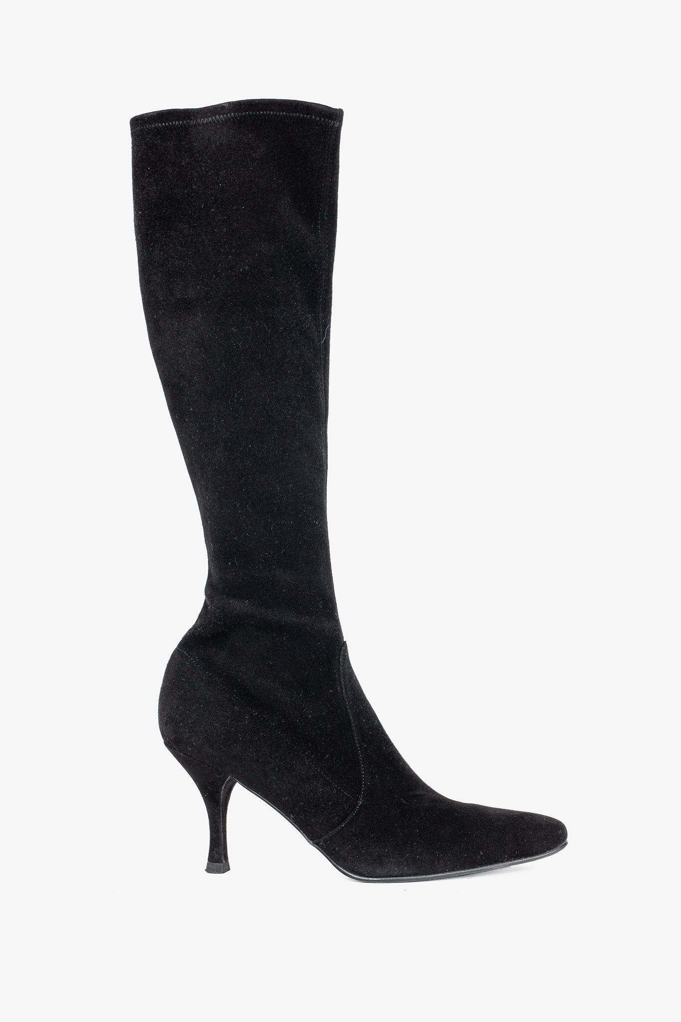 Stuart Weitzman Giving Black Suede Pointed-Toe Knee-High Boots