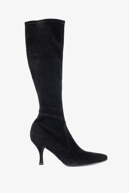 Stuart Weitzman Giving Black Suede Pointed-Toe Knee-High Boots