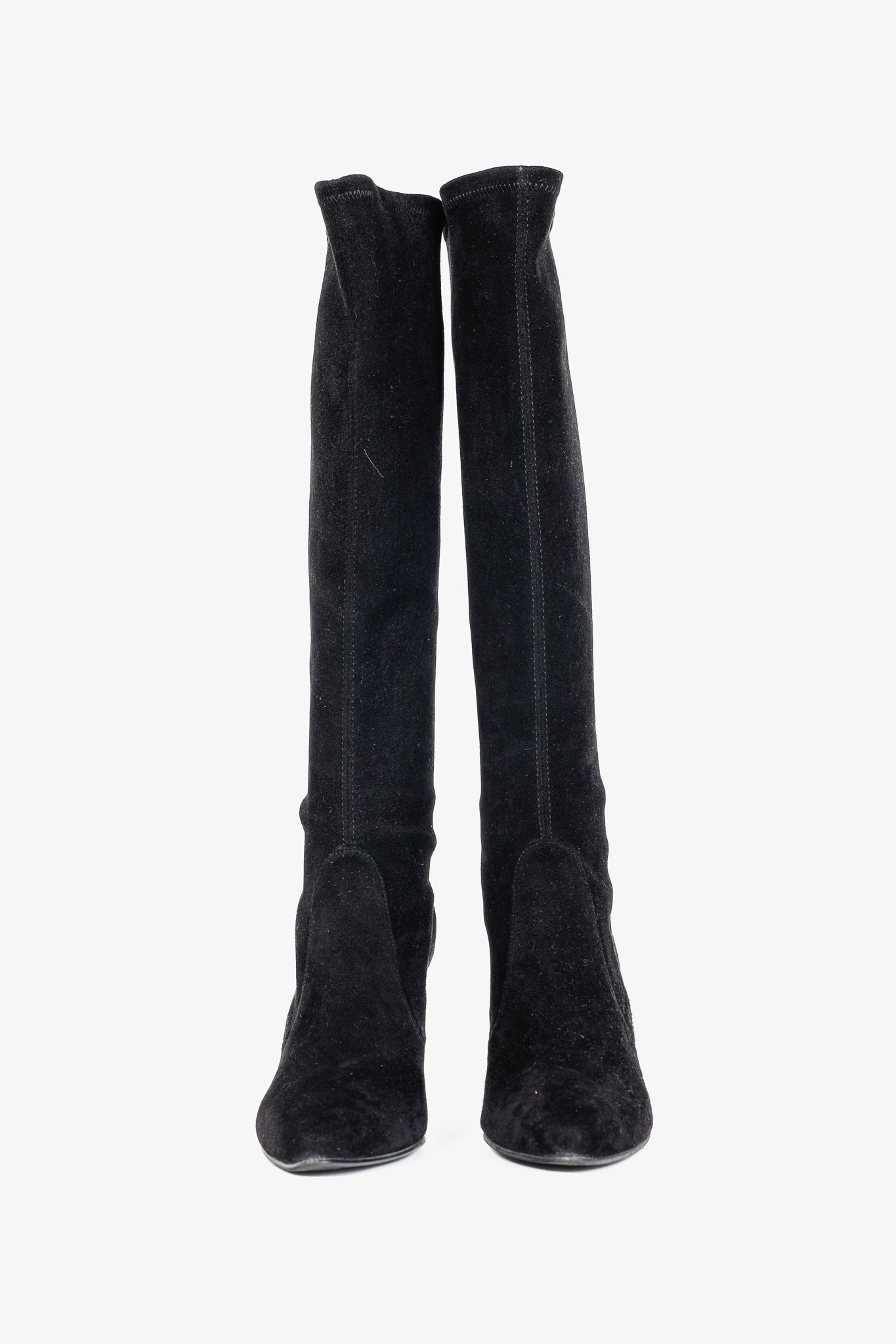 Stuart Weitzman Giving Black Suede Pointed-Toe Knee-High Boots