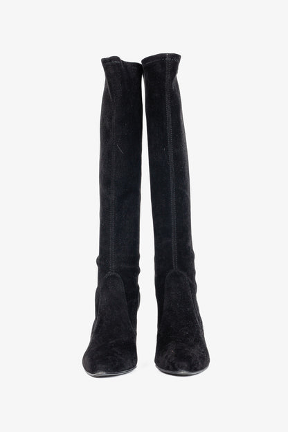 Stuart Weitzman Giving Black Suede Pointed-Toe Knee-High Boots