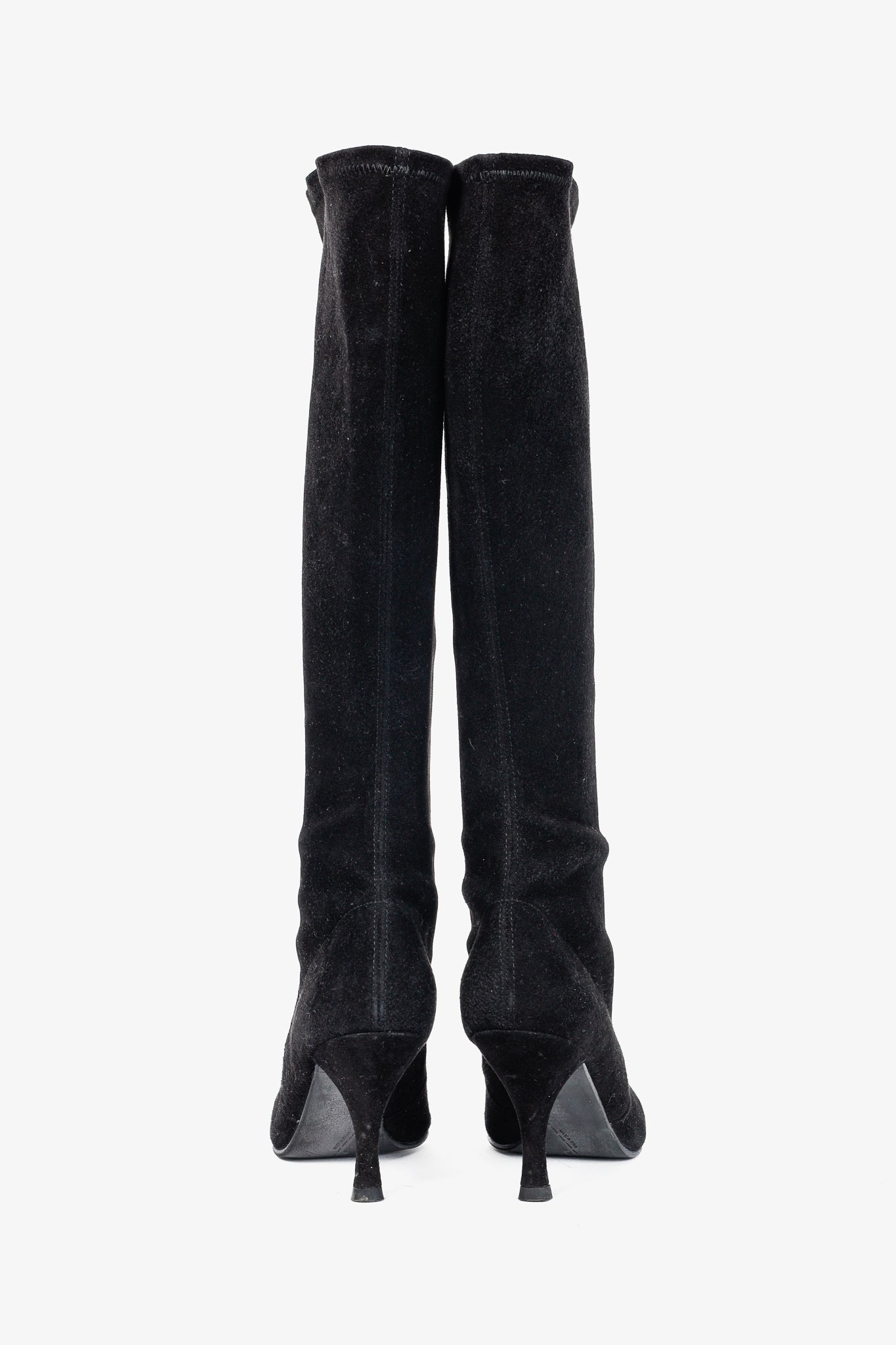 Stuart Weitzman Giving Black Suede Pointed-Toe Knee-High Boots