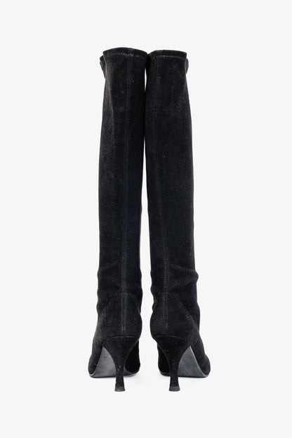 Stuart Weitzman Giving Black Suede Pointed-Toe Knee-High Boots