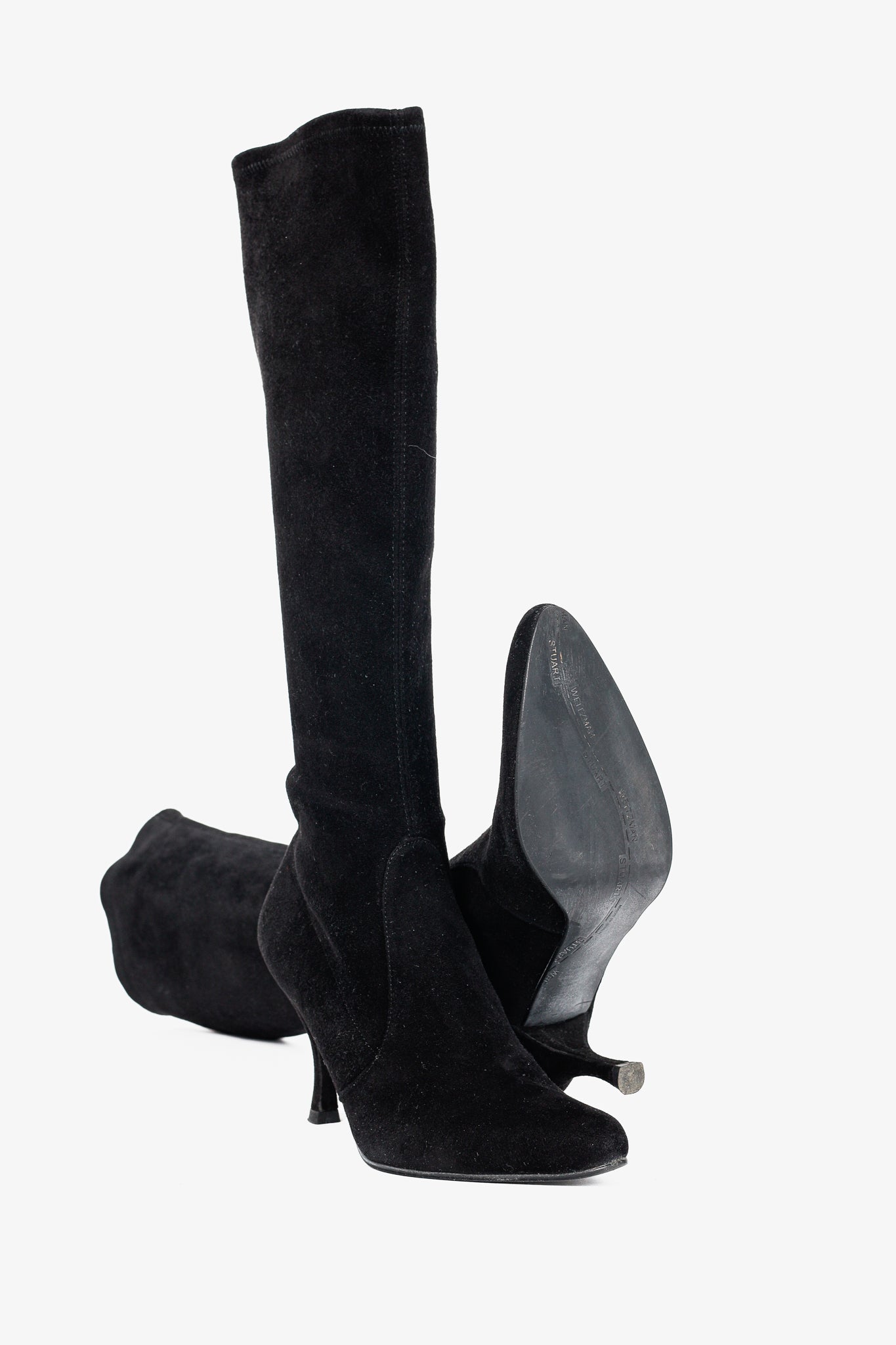 Stuart Weitzman Giving Black Suede Pointed-Toe Knee-High Boots