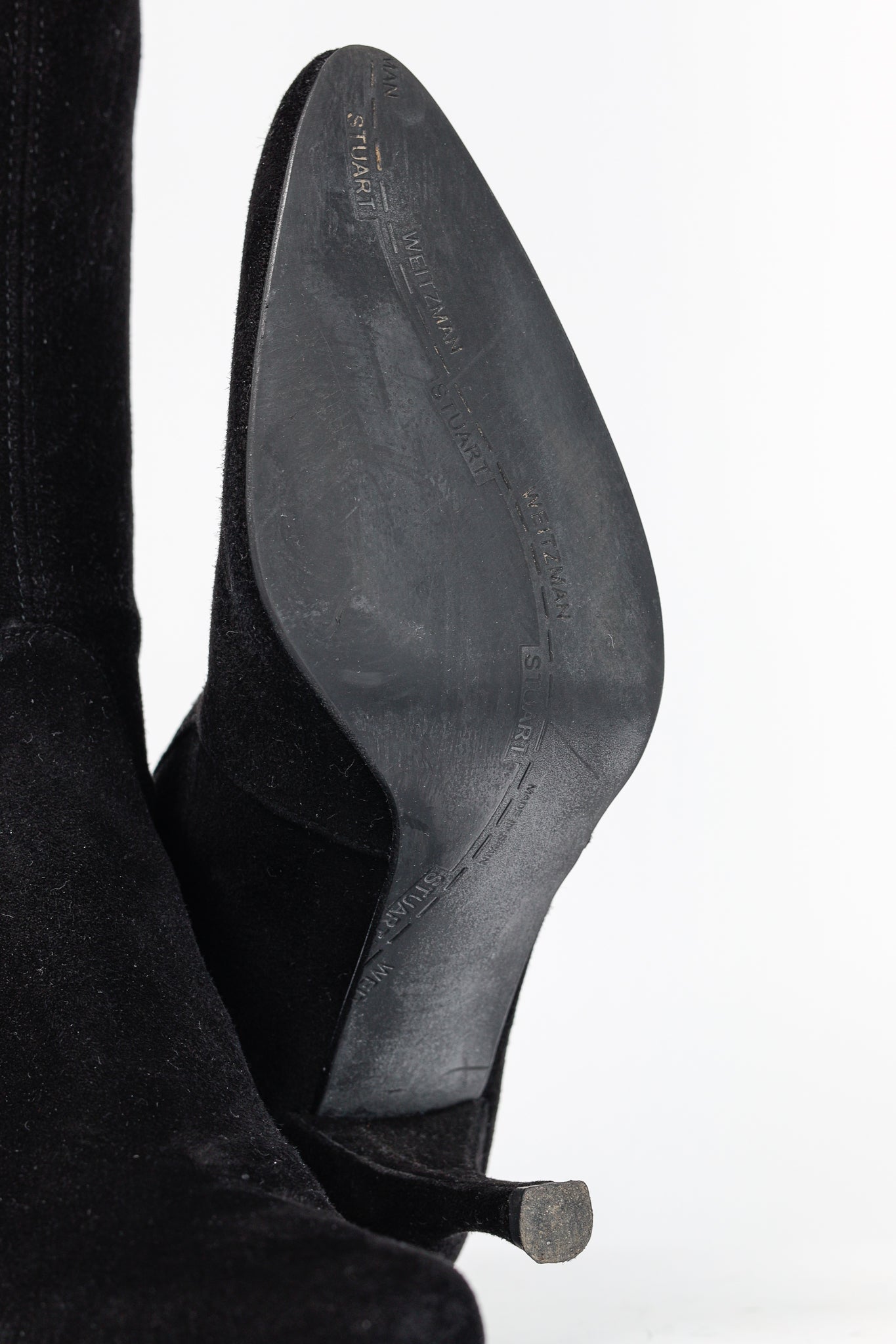 Stuart Weitzman Giving Black Suede Pointed-Toe Knee-High Boots