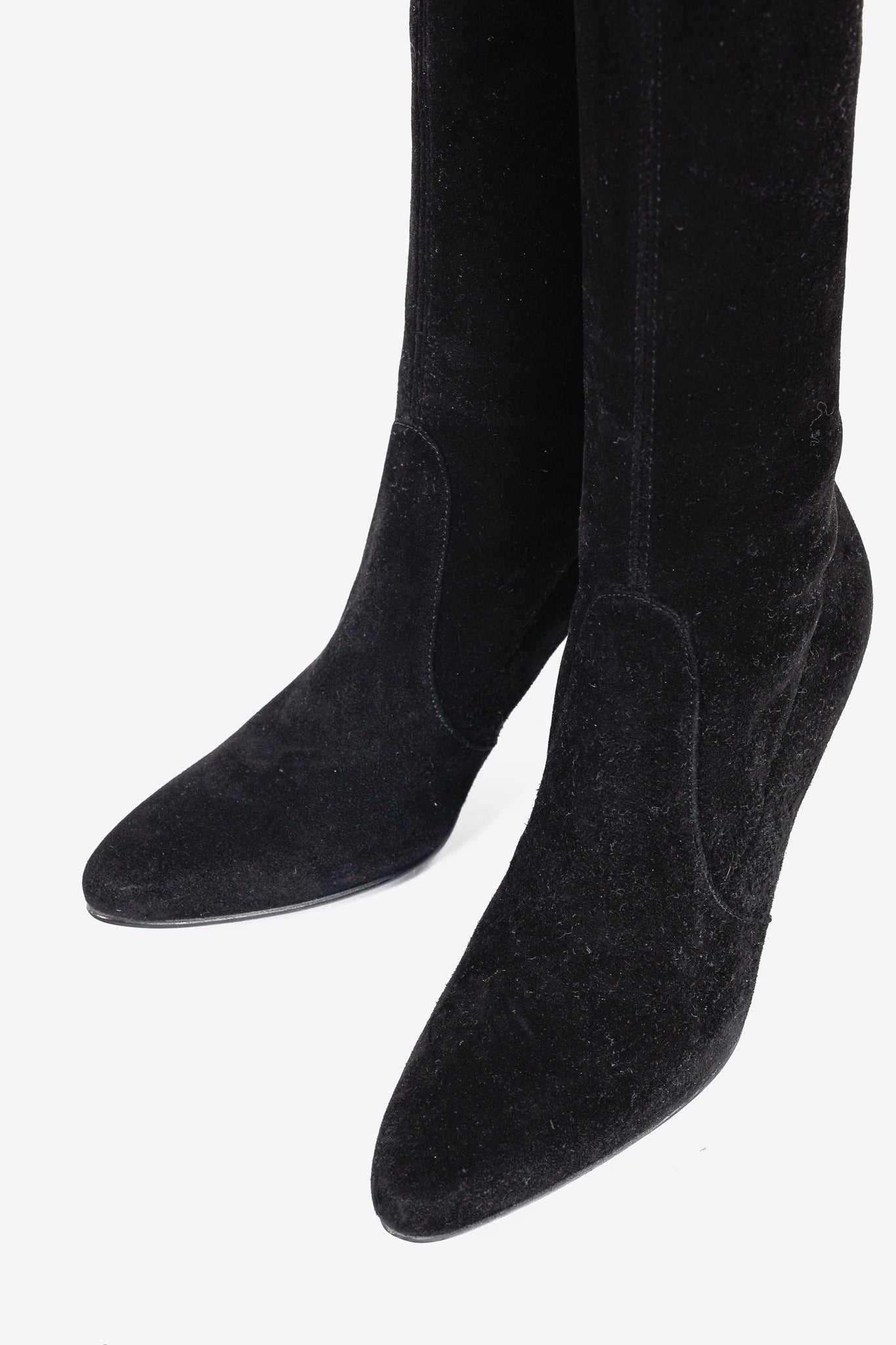 Stuart Weitzman Giving Black Suede Pointed-Toe Knee-High Boots