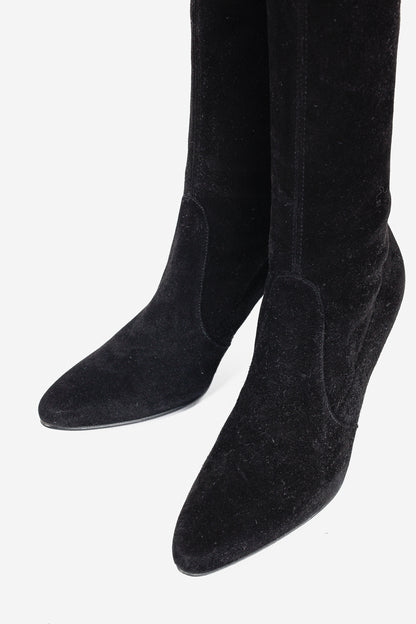 Stuart Weitzman Giving Black Suede Pointed-Toe Knee-High Boots