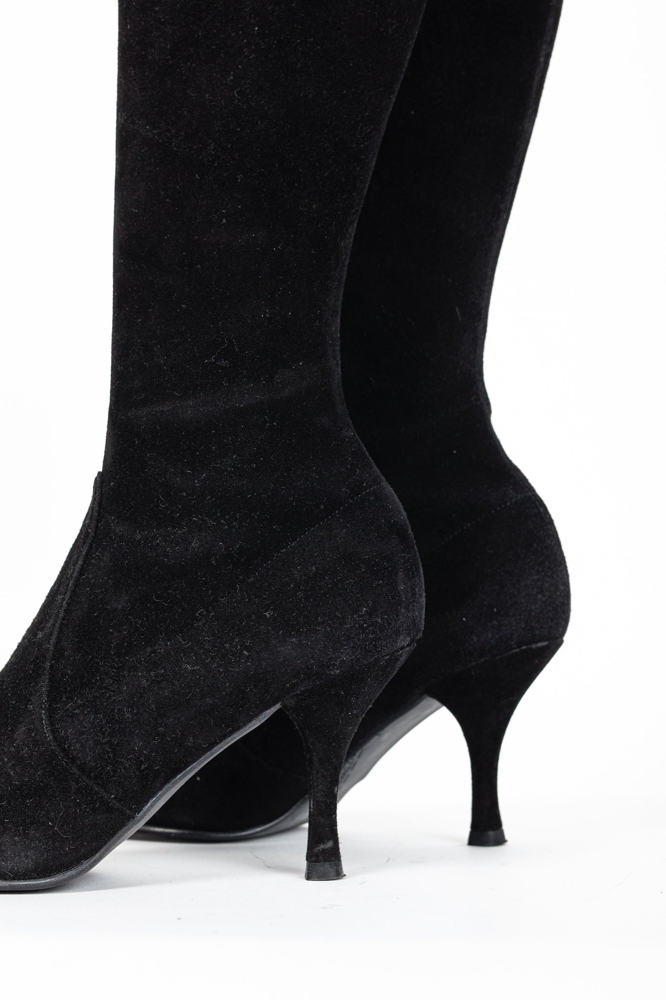 Stuart Weitzman Giving Black Suede Pointed-Toe Knee-High Boots