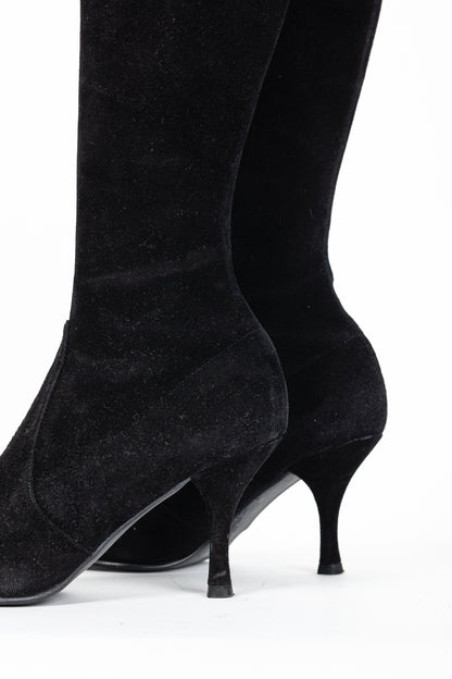 Stuart Weitzman Giving Black Suede Pointed-Toe Knee-High Boots