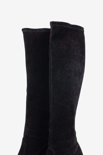 Stuart Weitzman Giving Black Suede Pointed-Toe Knee-High Boots