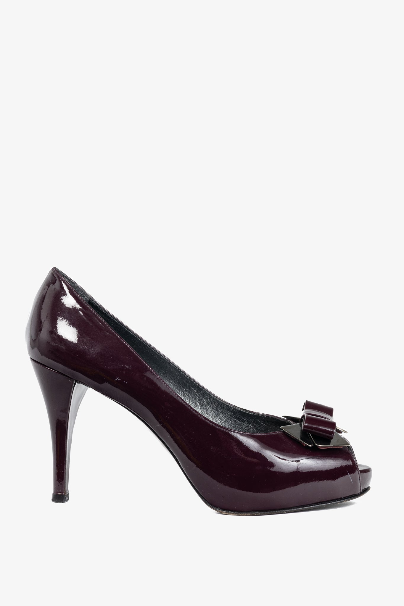 Stuart Weitzman Spice Plum Quasar Patent-Leather Bow Peep-Toe Pumps