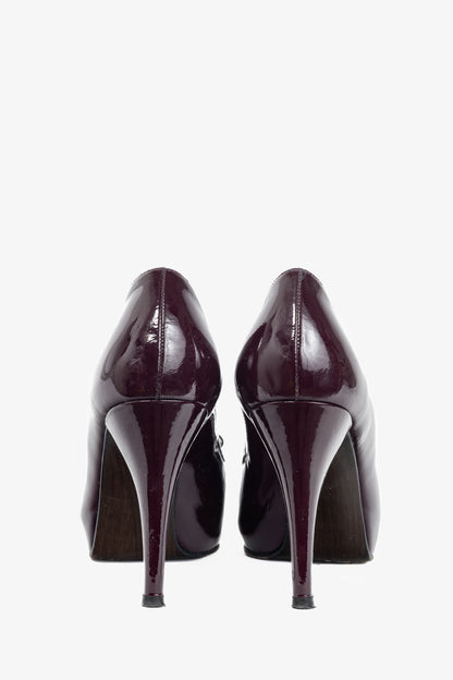 Stuart Weitzman Spice Plum Quasar Patent-Leather Bow Peep-Toe Pumps