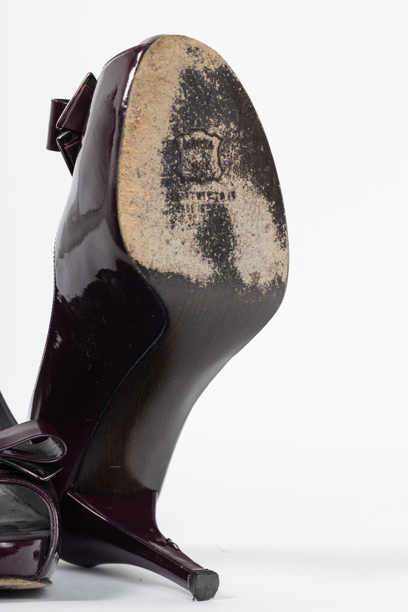 Stuart Weitzman Spice Plum Quasar Patent-Leather Bow Peep-Toe Pumps