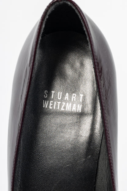Stuart Weitzman Spice Plum Quasar Patent-Leather Bow Peep-Toe Pumps