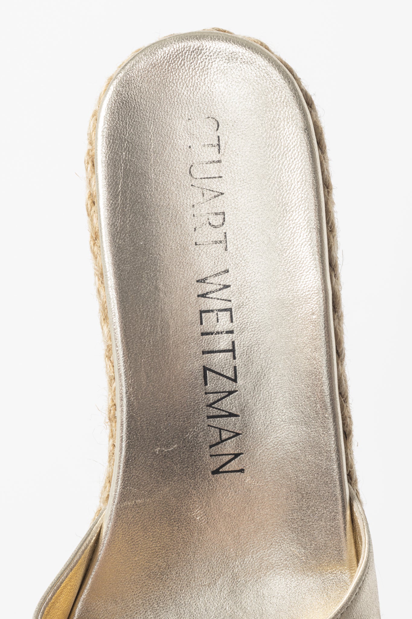 Stuart Weitzman SS23 June 75 Platino Crystal-Buckle Wedge Slide Sandal