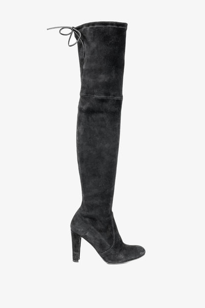 Stuart Weitzman Highland Black Suede Over-The-Knee Tie-Back Boots