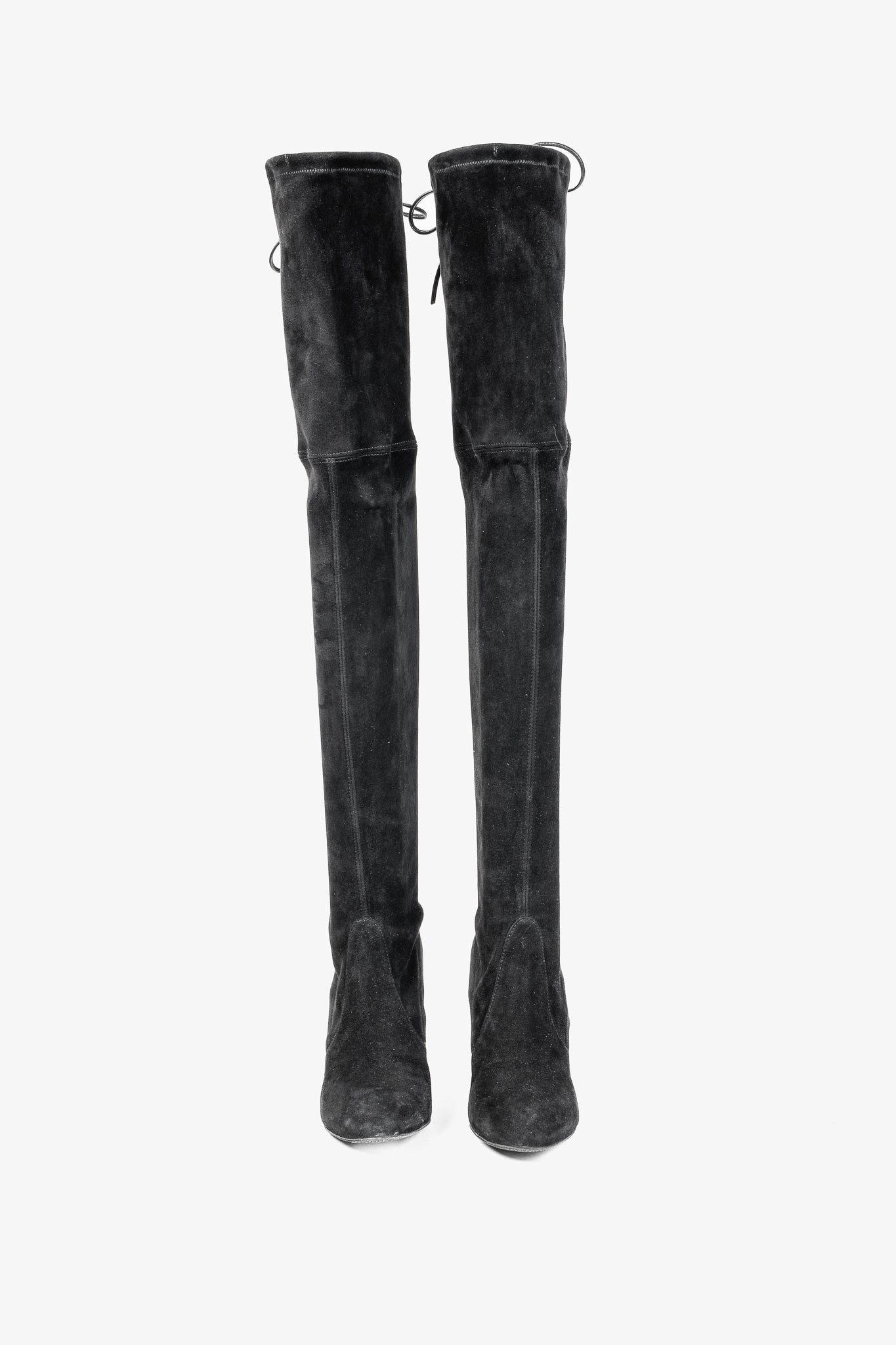 Stuart Weitzman Highland Black Suede Over-The-Knee Tie-Back Boots